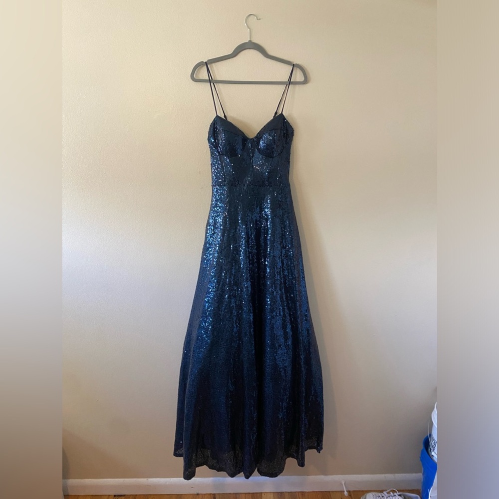 B Darlin Navy Blue Sequin Bustier Dress